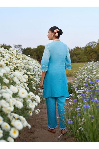 HashtagBe Blue Embroidered Co-ord Set. Elegant & Festive Ethnic Wear