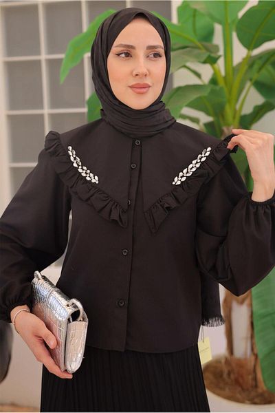 TRENDTESETTÜR Women's Black Stone Shirt Tunic t 0702