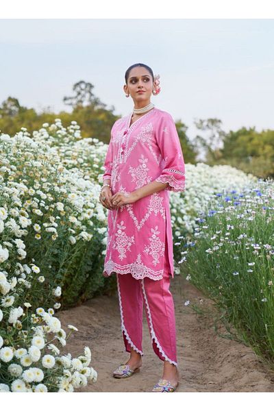 HashtagBe Pink Embroidered Co-ord Set. Elegant & Festive Ethnic Wear