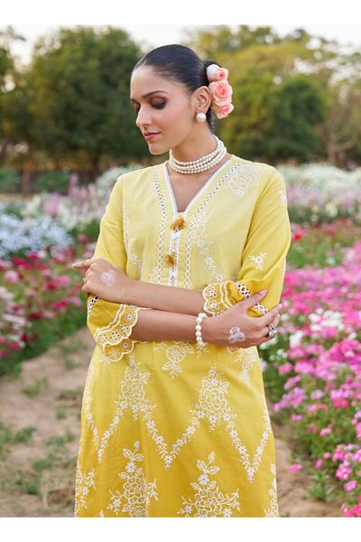 HashtagBe Yellow Embroidered Co-ord Set. Elegant & Festive Ethnic Wear