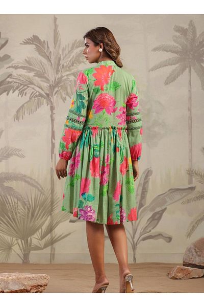 HashtagBe Floral Green Dress Chic & Vibrant Resort Wear
