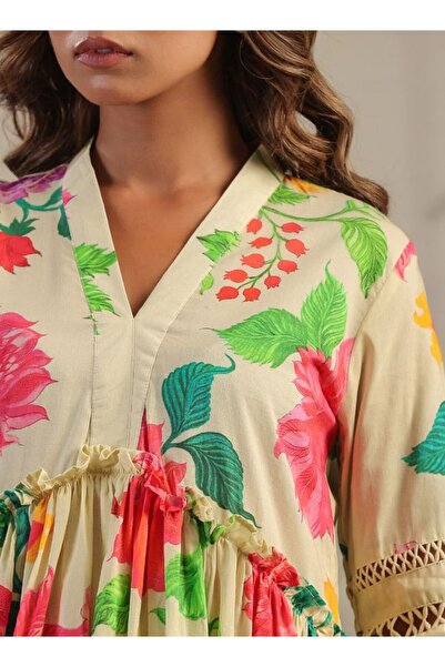 HashtagBe Cream Floral Dress Elegant & Breezy Summer Fashion