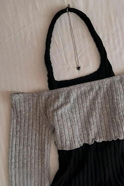 Köstebek Y2K Gothic Grunge Halter Neck Open Shoulder Sweat Blouse
