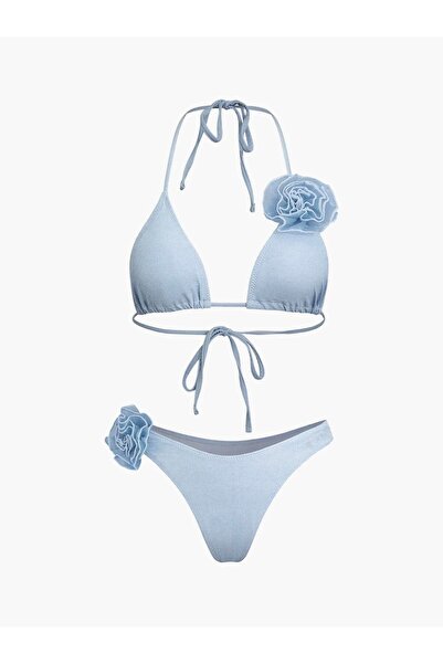 theanemos Mavi Gül Detaylı Bikini Takımı