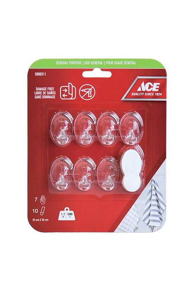 Generic خطاف لاصق متعدد الأغراض خالٍ من التلف من ACE، مكون من 7 قطع مع شرائط شفافة، 3.5 × 2.5 سم