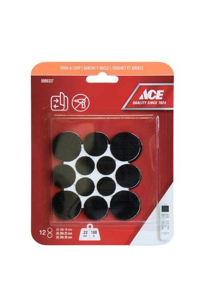 Generic ACE 12-Pairs Round Shape Wall Friendly Hook and Loop Mounting Dots Black