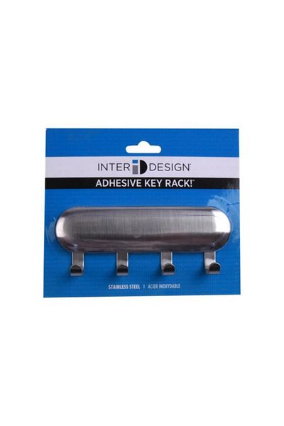 Generic InterDesign 4-Hook Self Adhesive Stainless Steel Key Rack Silver 82600