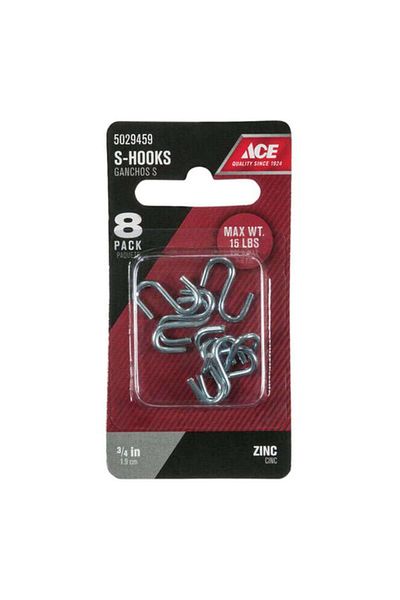 Generic ACE 8-Piece Long Lasting Zinc Plated Steel S-Hook Silver 3/4inch 5029459