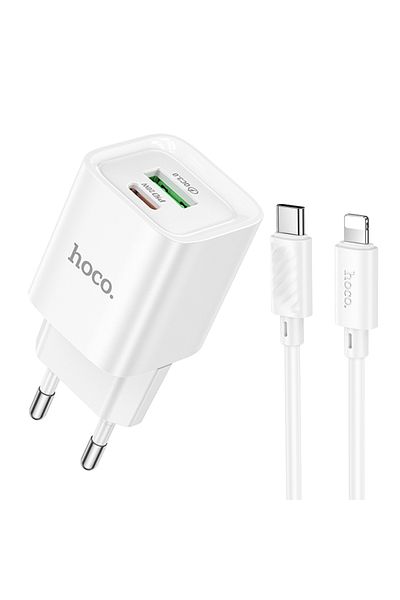 REDz Accessories Set adaptor și cablu Lightning HOCO C147A, compatibil cu iPhone, încărcare rapidă 20W, alb