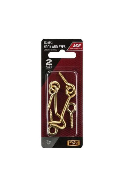 Generic ACE 2-Piece Polished Brass Easy to Install Screw In Hook and Eye Gold 2inch 5029343