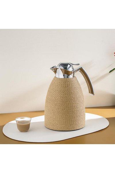 Generic Bien Servi Steel Vacuum Flask with Rope Beige and Silver 1 Liter V-M80510-BT-R-B