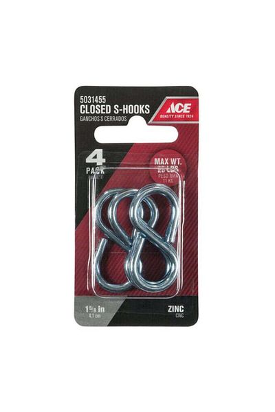 Generic ACE 4-Piece High Quality Zinc Plated Steel Closed S-Hook Silver 1-5/8inch 5031455