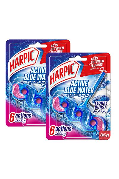 Harpic Active Blue Water Toilet Cleaner Rim Block Floral Burst 2 x 35 g
