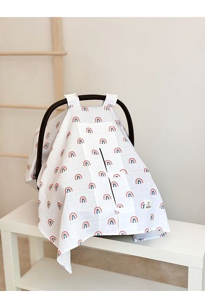 Jr Bunnies Rainbow Muslin Stroller Cover