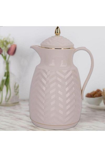 Generic Rose Plastic 2020 Compact Design Tea Thermos with Ergonomic Handle White and Gold 1 Liter