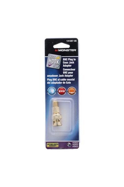 Generic محول كابل Monster Jhiu Just Hook It Up BNC (M) إلى كابل Coax (F) باللون الذهبي 141087-00
