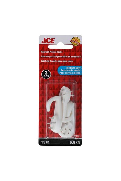 Generic ACE Medium Duty Hardwall Picture Hanging Hooks White 1inch G13005