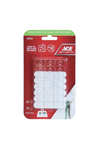 Generic خطاف لاصق متعدد الأغراض خالٍ من التلف من ACE، مكون من 20 قطعة مع شرائط شفافة مقاس 1.8 × 1.2 سم
