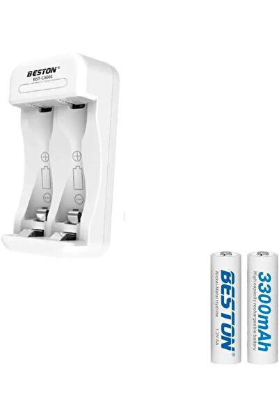 Beston شاحن C8001 مع قطعتين من بطاريات AA سعة 3300 مللي أمبير في الساعة