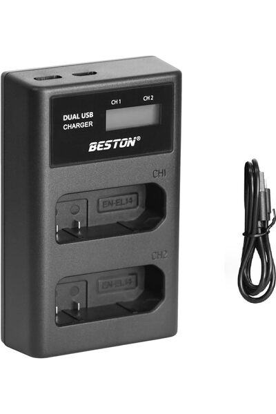 Beston شاحن LCD ذكي بفتحتين لكاميرا نيكون EN-EL14