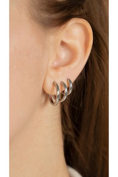 Home Sihra Accessories Steel Hoop Earrings Set 3 Earrings Set Silver Color