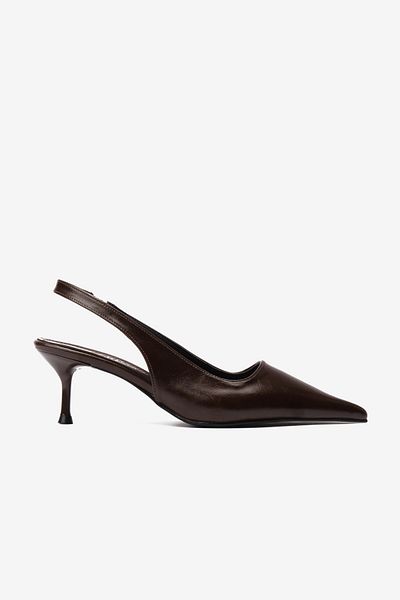 Seniorah Brown Leather Rubber Detailed Women's Heeled Shoes