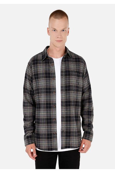 Colin's Regular Fit Button Collar Plaid Men's Green Long Sleeve Shirt