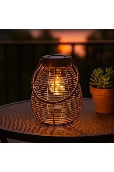 OEM Felinar solar din bambus maro închis cu bec Ø18 x 24 cm