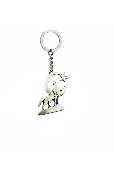 Herşey Nota Unisex Keychain with Gray Wolf Figure – Zamak Plated Turkish Mythology Themed Metal Accessory