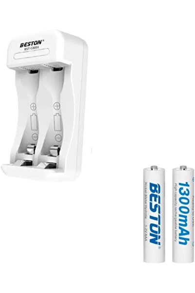 Beston شاحن C8001 مع قطعتين من بطاريات AAA بسعة 1300 مللي أمبير في الساعة