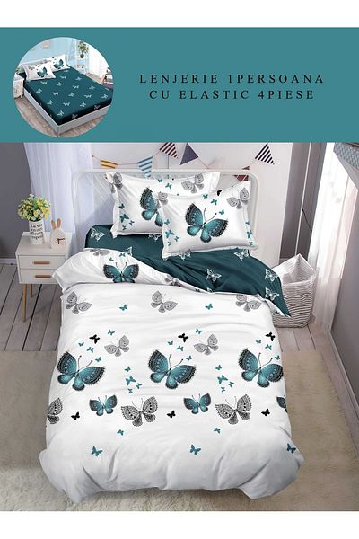 CHIRASO Finet CHIRASO 1 Person Bedding Set, 4 pieces, Fitted Sheet 140x200, butterflies