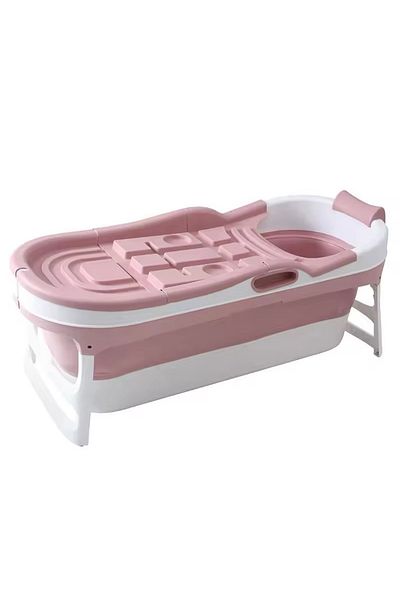 Un Foldable bathtub for adults with convenient features and space-saving design, pink