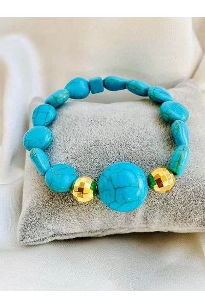 COCOSH TAKI Natural Stone Turquoise Stone Gold Detailed Multi-Design Bracelet