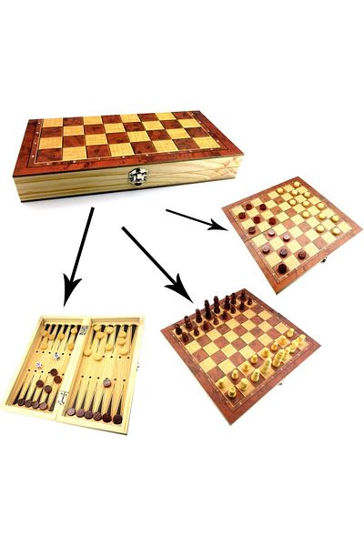 rexa 3-in-1 Wooden Board Games Set – Folding Chess, Checkers & Backgammon (9.44") + Fast Sling Puck Game