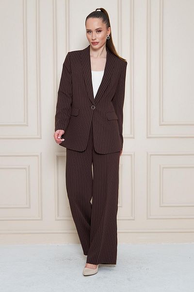 LOVELF Shawl Collar Striped Crepe Suit Brown