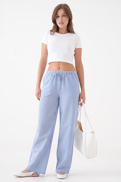 Saade Blue Striped Elastic Waist Wide Leg Woven Trousers