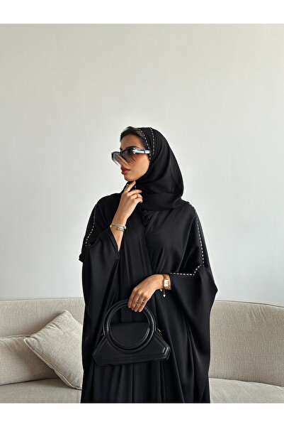 outline Black crystal abaya with summer fabric and comfortable bisht design