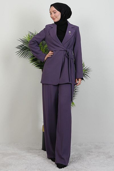 GİYZAMİLA Asymmetric Stone Suit Dark Lilac