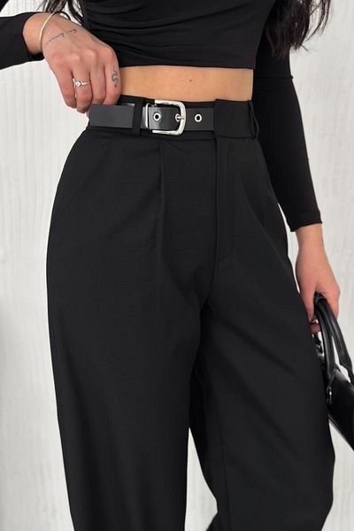 COOL TARZ Women's Double Pleat Detailed Belted Lima Trousers Black
