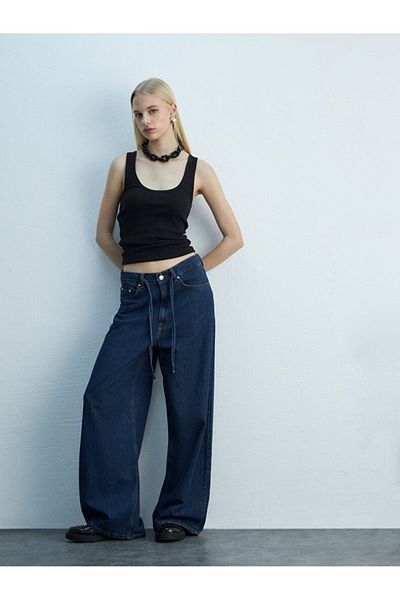 Ltb Denıssa Wide Leg Dark Blue Color High Waist Jeans