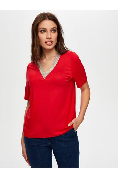 Faik Sönmez Tricou cu mânecă scurtă cu decolteu în V pentru femei 25YUS25TSH064
