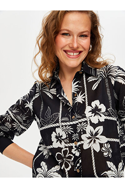 Faik Sönmez Kadın Monochrome Çiçek Desen Pamuk Vual 25YUS25GML054