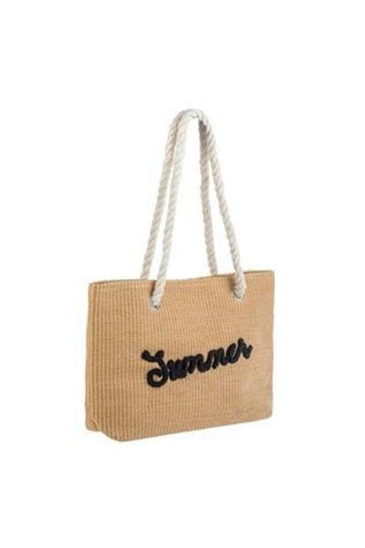 OEM Geantă de umăr culoare naturală cu relief bej cu dungi „Summer” 36 x 8 x 22 cm