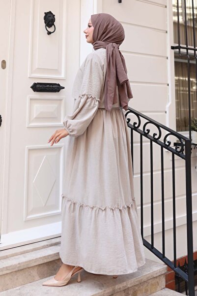 benguen Σετ Φόρεμα με Λεπτομέρεια Φιόγκου Μπεζ 2271