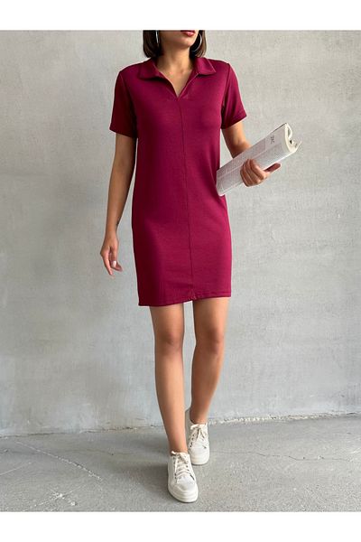 BEJNA Γυναικείο μπορντό φόρεμα Polo Neck Soft Touch