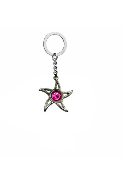 Herşey Nota Women's Starfish Figured Keychain – Stylish Accessory with Purple Stone Detail and Zamak Plating