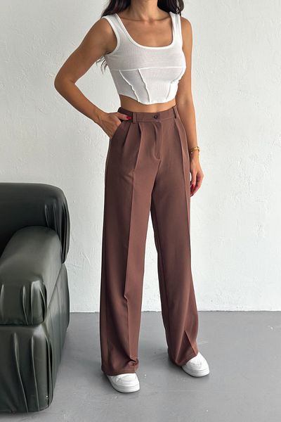 COOL TARZ Women's Double Wide Leg Palazzo Trousers Brown