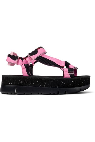 CAMPER Ladies' Pink Color-Block Hook And Loop Sandals, Adjustable, Lightweight, Patterned Orugaup