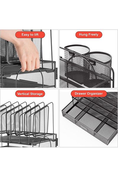 fulina Desk Organizers,4-Tier Mesh File Organizer with 5 Vertical File Holders,Use for Home Office