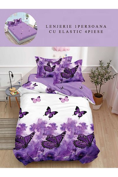 CHIRASO Finet CHIRASO 1 Person Bedding Set, 4 pieces, Fitted Sheet 140x200, butterflies
